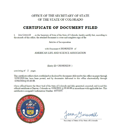 ALSA Certificate of Incorporation