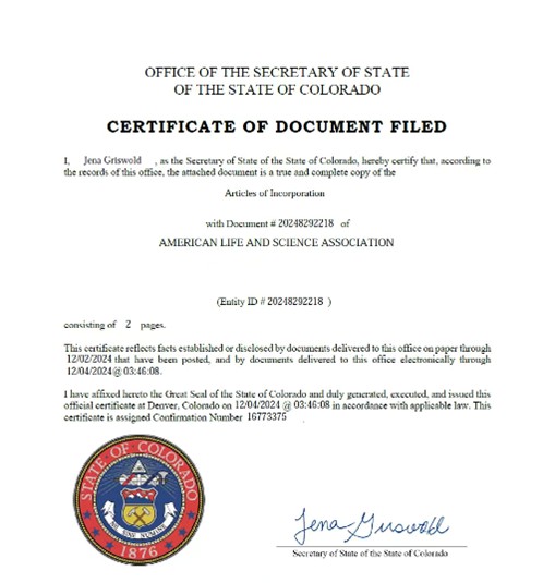 ALSA Certificate of Incorporation